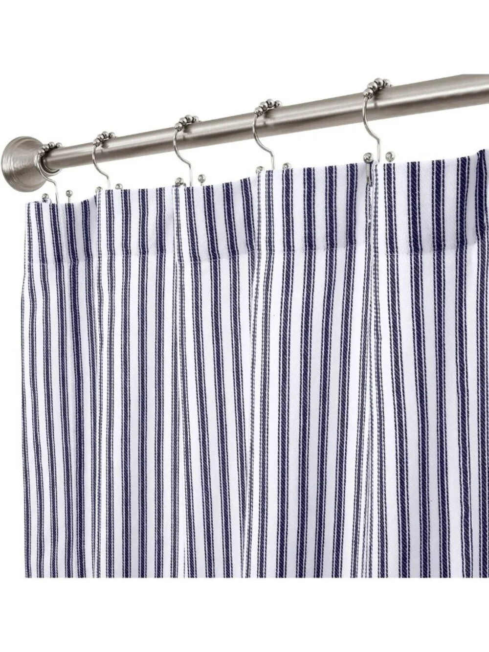 Navy Blue & White Ticking Stripe Cotton Shower Curtain, 72